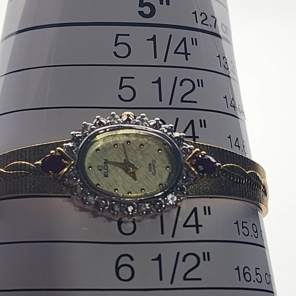 Vintage Elgin Gold Tone Ruby & White Sapphire Watch